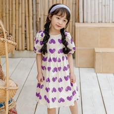 Lala Amang 女童款愛心印花泡泡袖連身裙