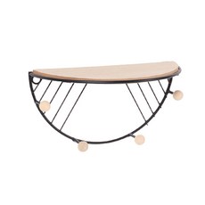 圓形鐵製木質掛鉤層架 小型 YT_RA1127, 黑色, 1個