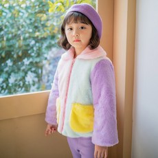 Lala Amang 女童款馬卡龍拼色絨毛外套