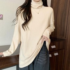 레몬소울 여성용 하놀 오버핏 골지 목폴라 기모 니트티