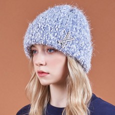 VARZAR 混色針織毛帽+造型別針