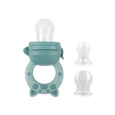 BabyFam 矽膠咬咬樂輔食器+網狀替換頭 S+M+L組, 藍色, 1組