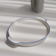 Bloom at home 圓形雙耳烤盤 L號, 白+藍, 1個