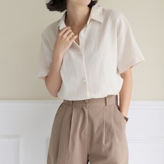 빼빼 여성용 통기성 린넨혼방 옆트임 데일리 반팔 남방