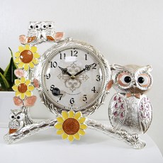 靜音Sunshine貓頭鷹鑄造桌鐘 HSC-115S, 銀