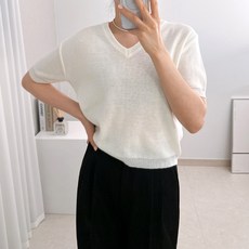 라미르 여성용 여리핏 브이넥 반팔 니트