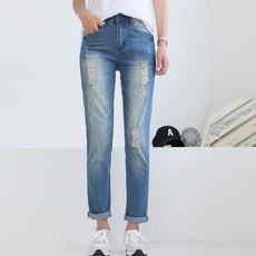 BBAEBBAE 女款 復古仿舊水洗 彈性 直筒 牛仔褲