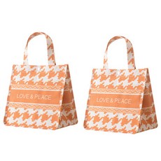 柔美風格圖案保溫保冷便當袋 千鳥格 橘色, 2個