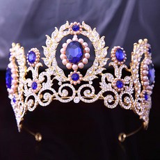 플라워 쉐이프 장식 왕관 WC822, 1개, 골드블루