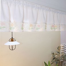 可愛花朵點綴刺繡短窗簾, 白色