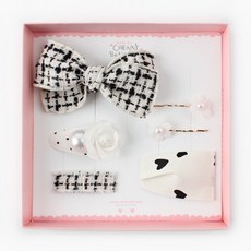 chenny bongbong 女童優雅白色髮夾5件組