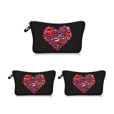 紅色口紅圖案組合多功能化妝包 3入