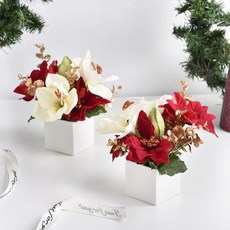 Meric Garden 仿真花 手工白雪聖誕紅小盆栽 台灣製, 紅色, 2個