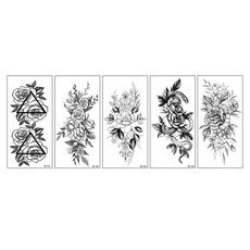 素描刺青 玫瑰花 黑白紋身貼紙 5款套組, BK-05, 1組