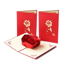 맙소샵 3D康乃馨雙親節活動卡片 + 信封組, 紅色, 3套