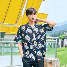 BIGSIZECLUB 男款印花短袖襯衫