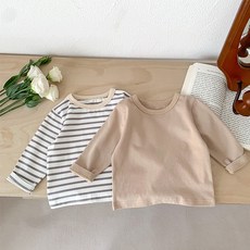 JOYMULTI 幼兒素色條紋T恤2件組