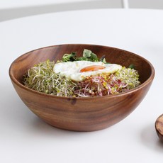 相思木原木深圓形沙拉碗 24cm, 1個, 混合色