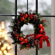 Thelimekorea 聖誕節與緞帶花圈壁飾小物, 紅色, 1個