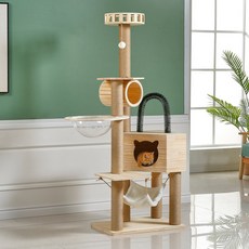 큐러스펫 원목 우주선 캣타워, 혼합색상, 1개