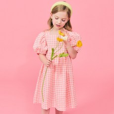 Lala Amang 女童款格紋泡泡袖連身裙