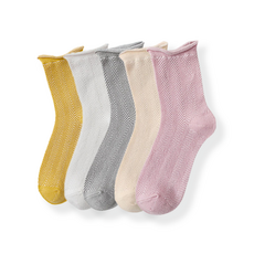 孕婦撞色線條捲邊襪5件組 D11, 1組