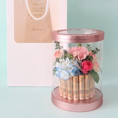 모리앤 생화 끝없는 사랑 생화 용돈케익 + 기프트쇼핑백 세트, 혼합색상