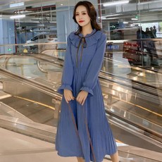 孕婦荷葉邊領結帶細褶連身裙