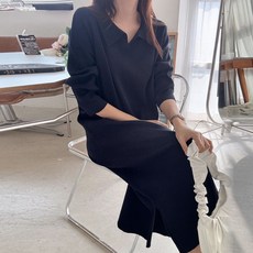 Bori Mom 大尺碼孕婦裝翻領開衩針織長版連身裙 R621