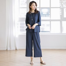 女款日常人造絲百褶休閒上下套裝