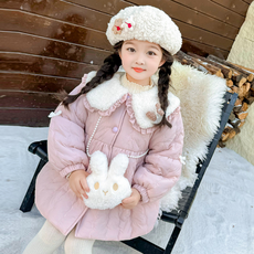 Orenjidamom 女童羊羔絨立體兔子荷葉領外套