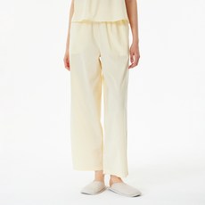 JAJU 여성용 통기성 스모킹 와이드핏 10부 파자마 면 팬츠