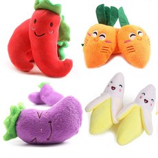 Moco蔬果造型小狗嗶聲玩具 4入組, 胡蘿蔔、辣椒、茄子、香蕉, 1套