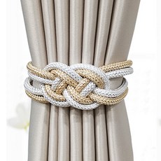 Market A 奢華綁帶磁吸窗簾束帶, 白色 + 米色, 1個