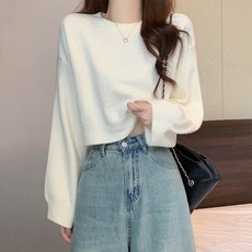 andstyle 女性 Purely 基本款圓領短版長袖針織衫 263241