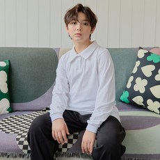 유라비 아동용 클래식 세미 오버 카라 긴팔 면 티셔츠