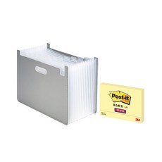 deLi 手風琴文件夾+便利貼, 灰色（文件盒）、黃色（便利貼）, 1套