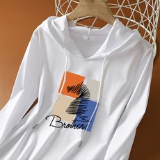 구디프 여성용 데일리룩 얇은 후드 긴팔티