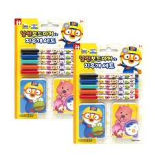 Pororo 纖細白板筆與板擦組, 10個, 黑色 + 藍色 + 綠色 + 橘色 + 紅色