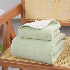Sonio 花朵鏤空柔軟浴巾 2件組 35 x 75 cm 70 x 140 cm, 1套, 04 綠色