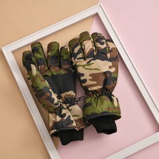 生活智慧冬季防寒防水手指羽絨滑雪手套 雙手穿戴組, 1套, 迷彩