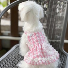 Chilsi 狗狗格紋蕾絲裙, 粉紅色