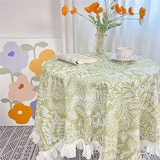 마켓피오 패브릭 벨벳 플라워 프릴 식탁보, 타입1, 140 x 140 cm