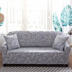 Market A 磨毛聚酯纖維布料沙發套, 灰色葉子