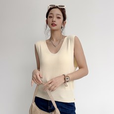 더시럽 여성용 와이드 밑단 시보리 슬리브리스 니트