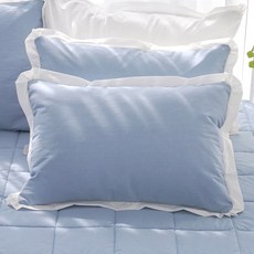 SCOHOme 生物水洗高密度純棉飯店式絎縫枕頭套 + 枕芯套組, 純藍色