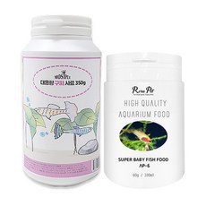 모스트펫 대용량 구피 사료 350g + 로라펫 슈퍼 프리미엄 베이비밀 전용사료 60g 세트, 1세트