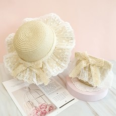 woojooi 女童 Loa蕾絲草帽 + 包包組