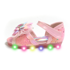 프롬베베 여아용 레이 무지개 나비 LED 공주 샌들