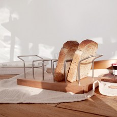 LIVING HAPPY 木質土司架 L號, 1個, 銀+木